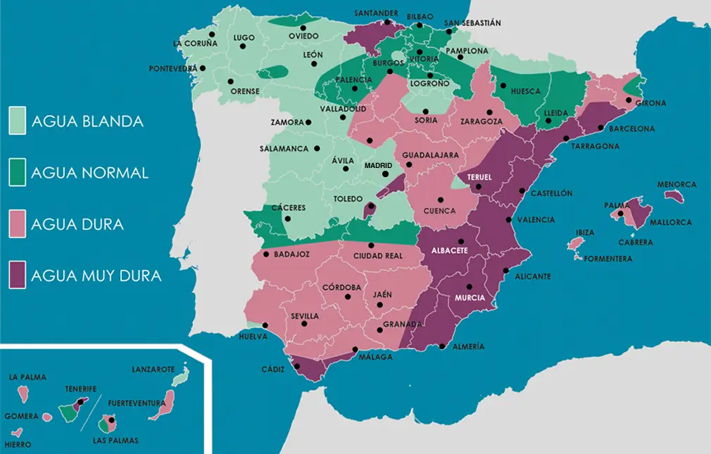 Mapa de dureza del agua en España